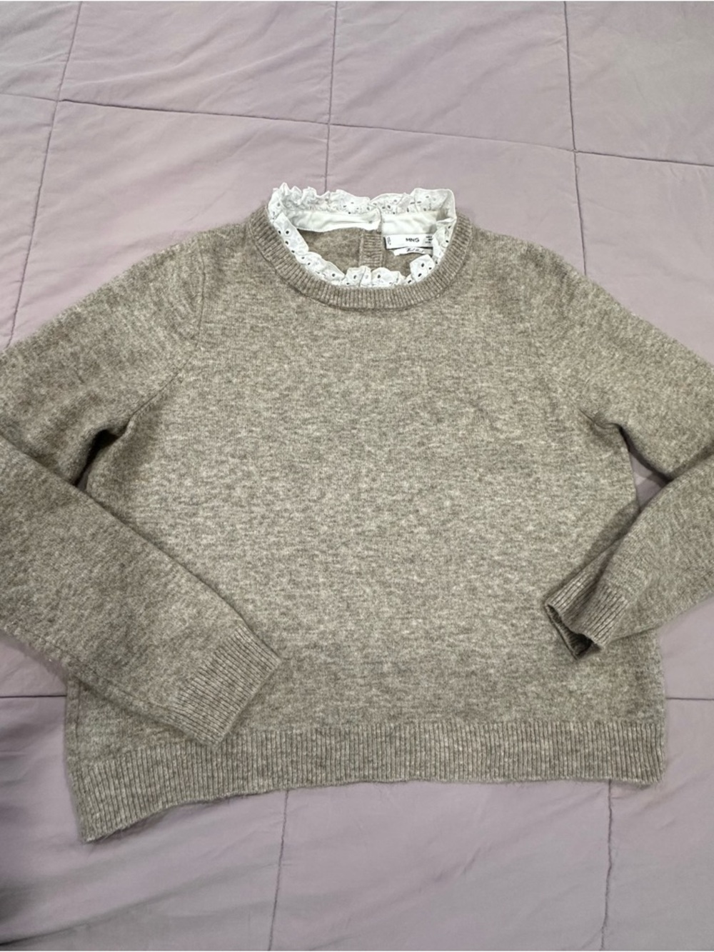Mango Women's Crewneck Sweater in Light Taupe